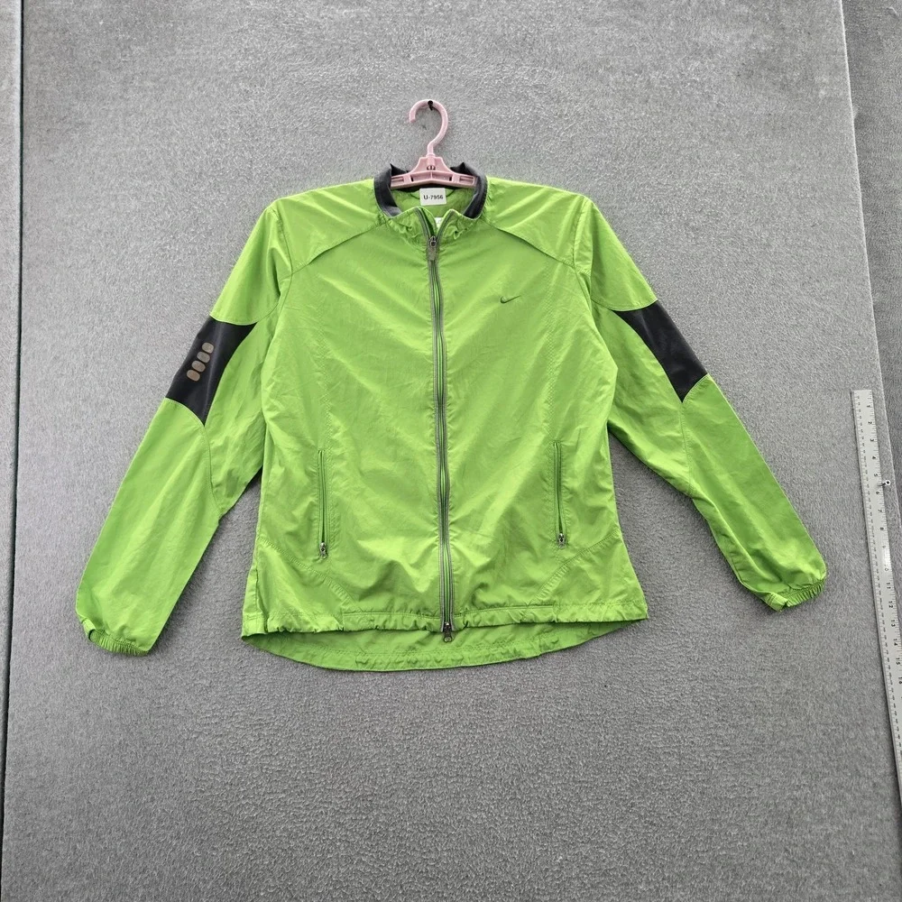 Nike Women Jacket XL Green Windbreaker‎ Activewear Gorpcore Zipper Logo Contrast